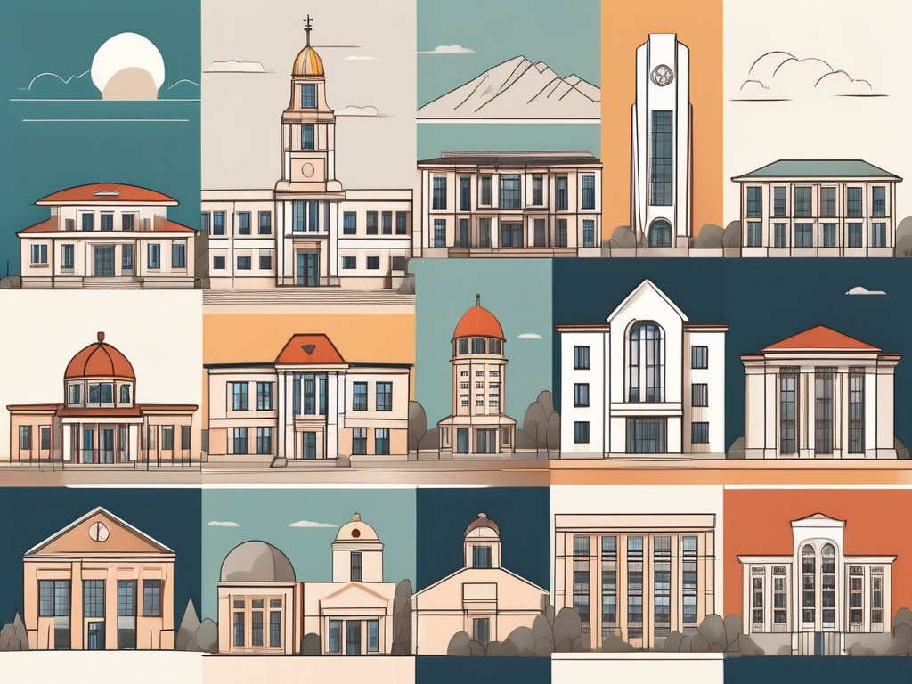 A diverse collection of school buildings