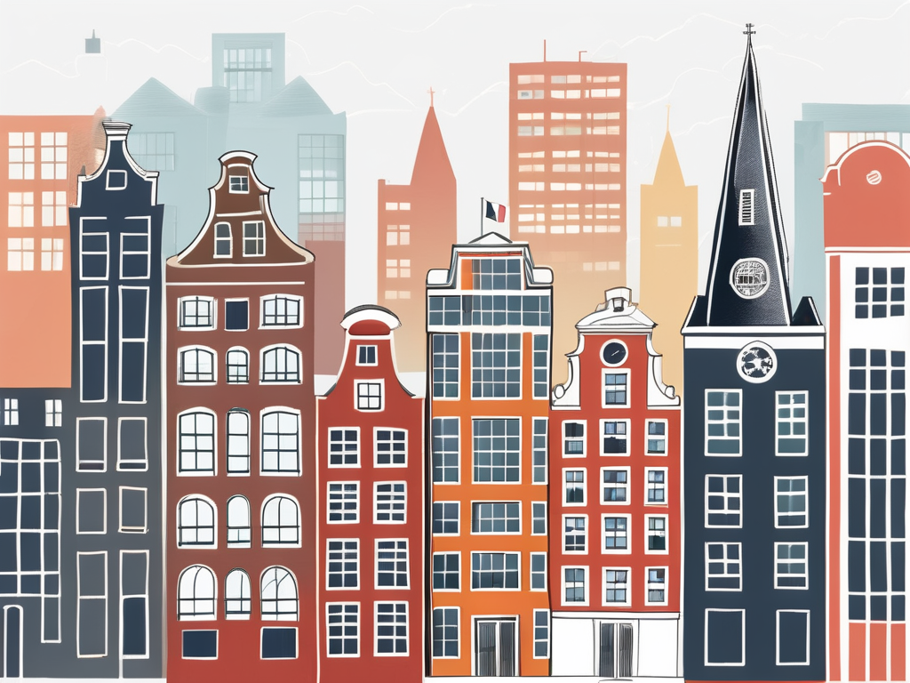 The amsterdam skyline with five distinct school buildings