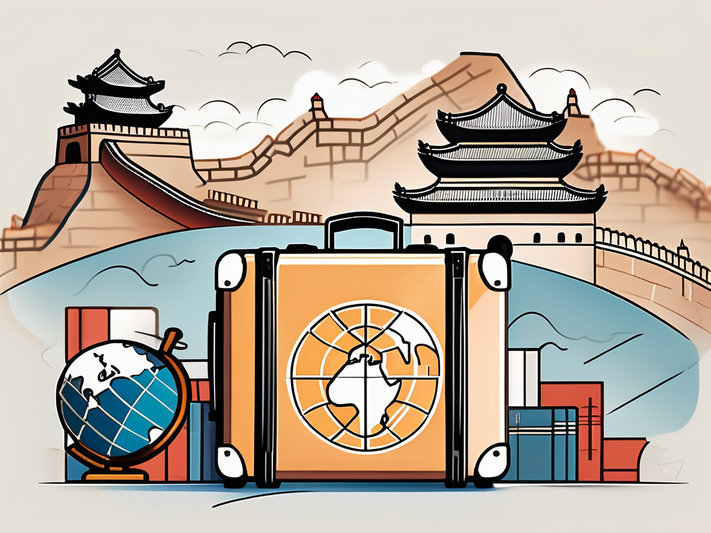 A suitcase adorned with educational symbols such as a globe