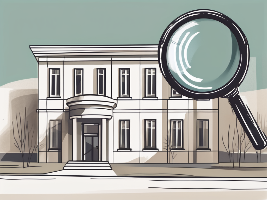 A danish international school building with a magnifying glass over it