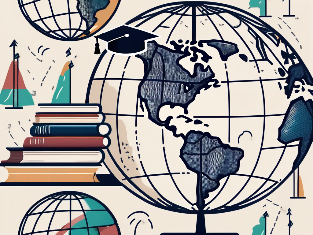 A globe with various paths leading to an international school building in doha