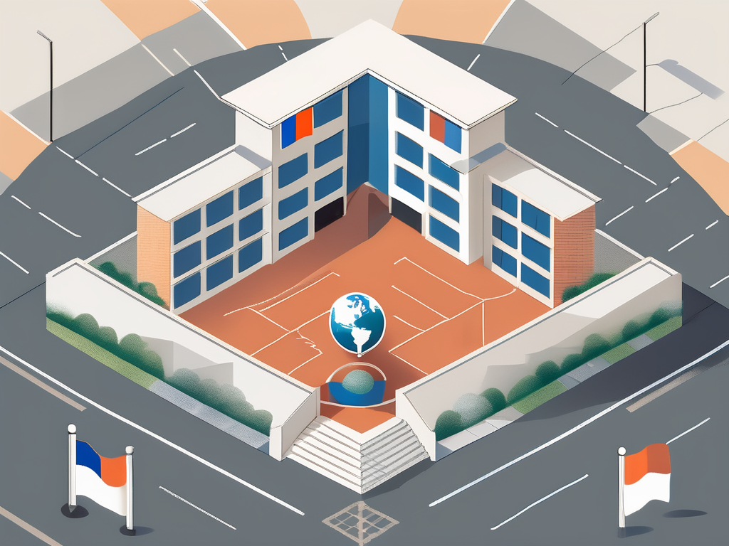 A school building with a dutch flag