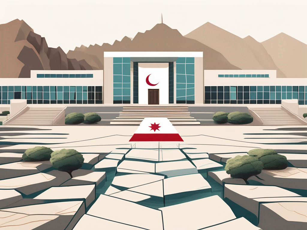 A school building with an international flag