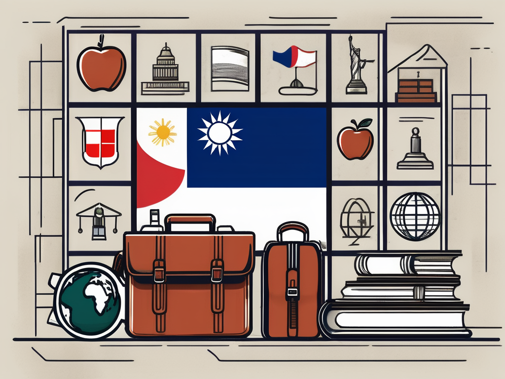 A school building with a taiwan flag