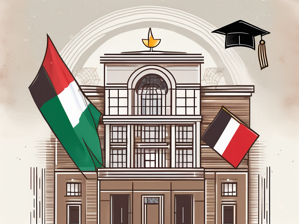 A school building with uae flag flying on top