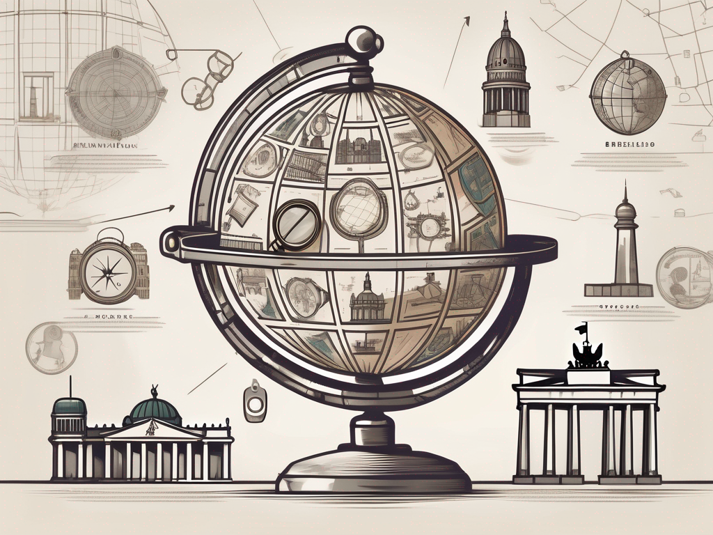 A globe with a magnifying glass focusing on berlin