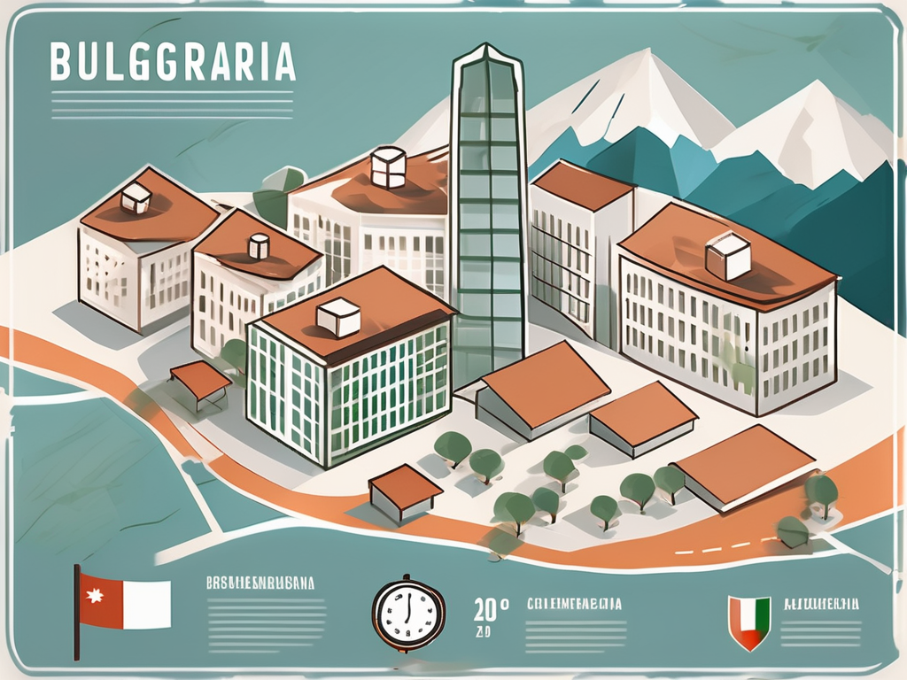 A few international school buildings scattered across a stylized map of bulgaria