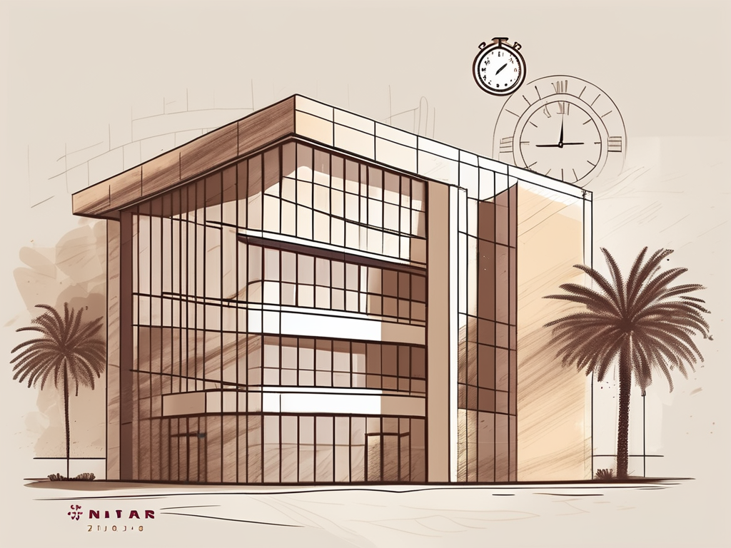 An international school building in qatar with a calendar and a clock