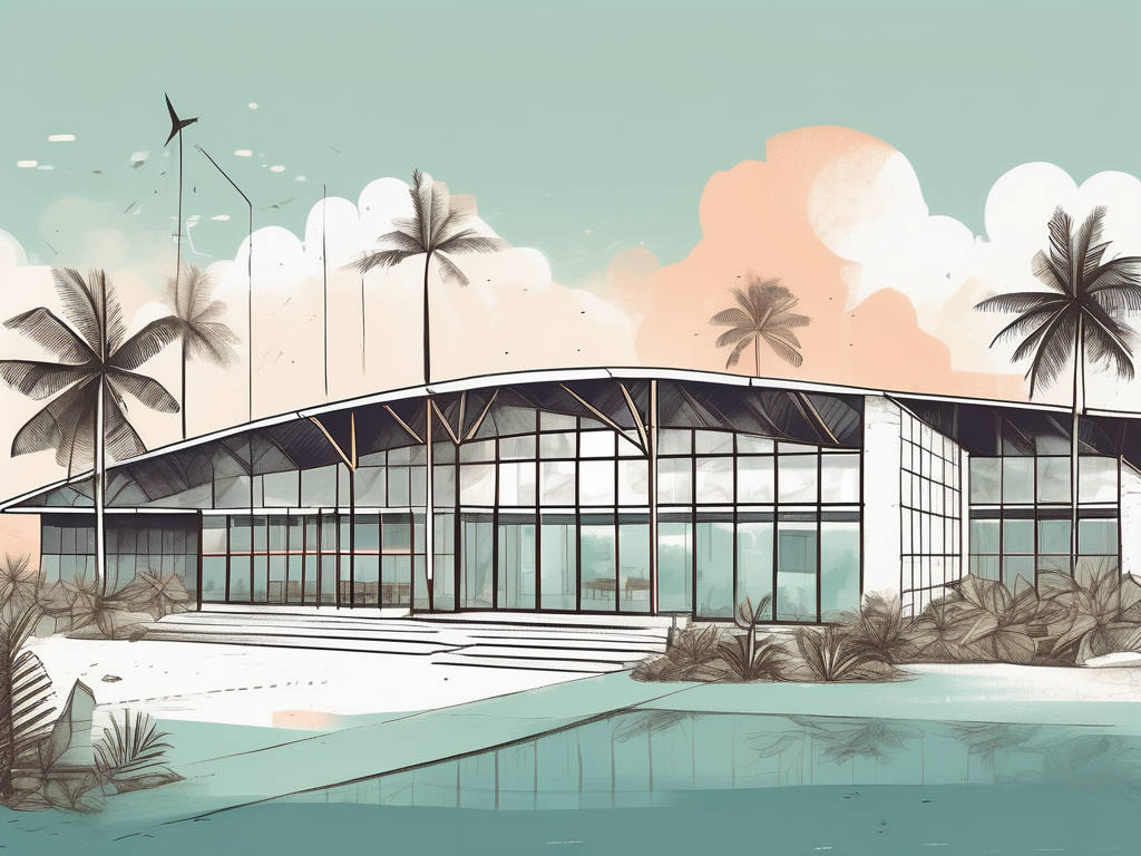 A diverse collection of international school buildings scattered across the tropical maldivian islands