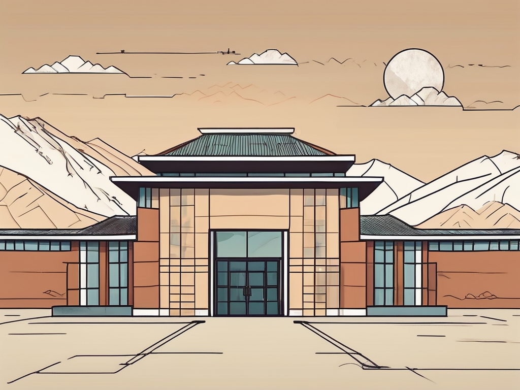 An international school building in mongolia with a "now hiring" sign on the gate