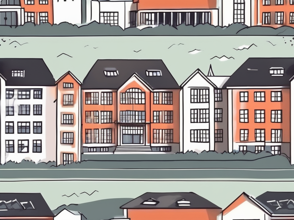 A norwegian landscape with several international school buildings scattered around