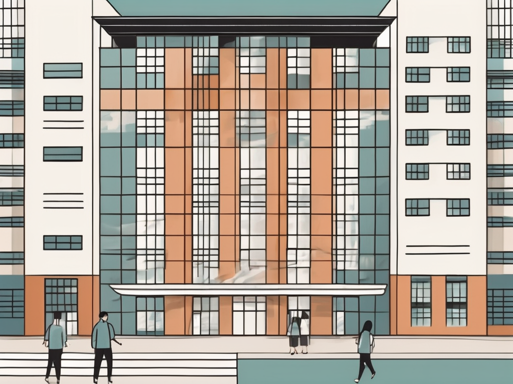 A diverse array of international school buildings in seoul with a calendar and clock symbolizing the hiring period