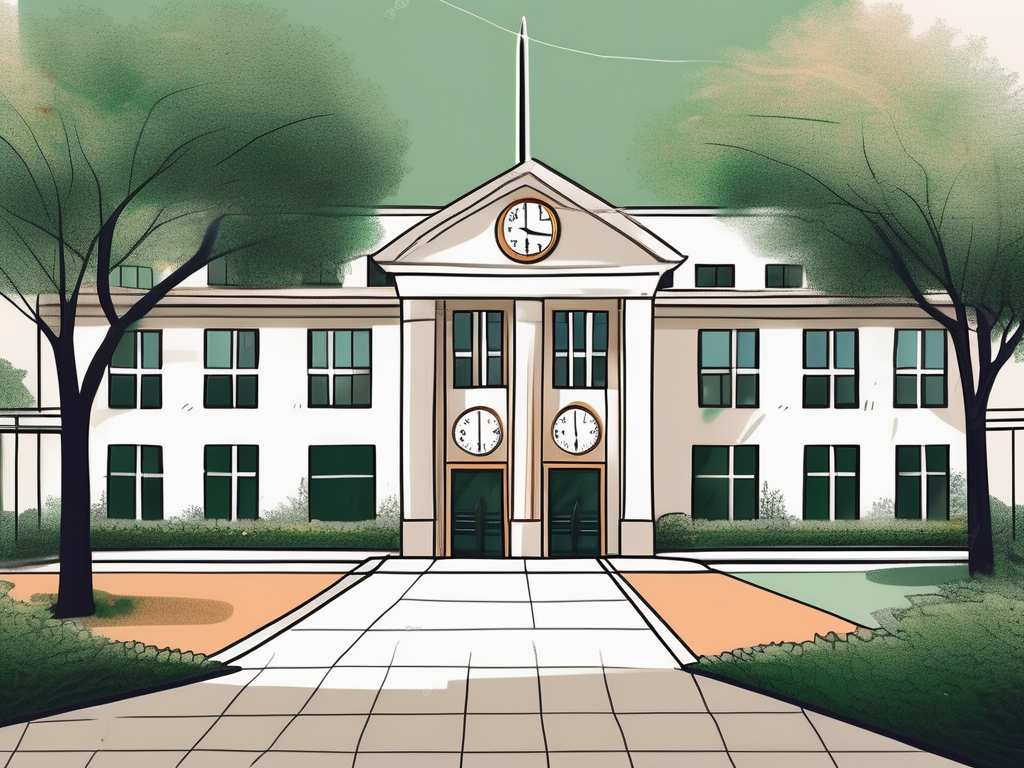 A portuguese international school building with an open front gate