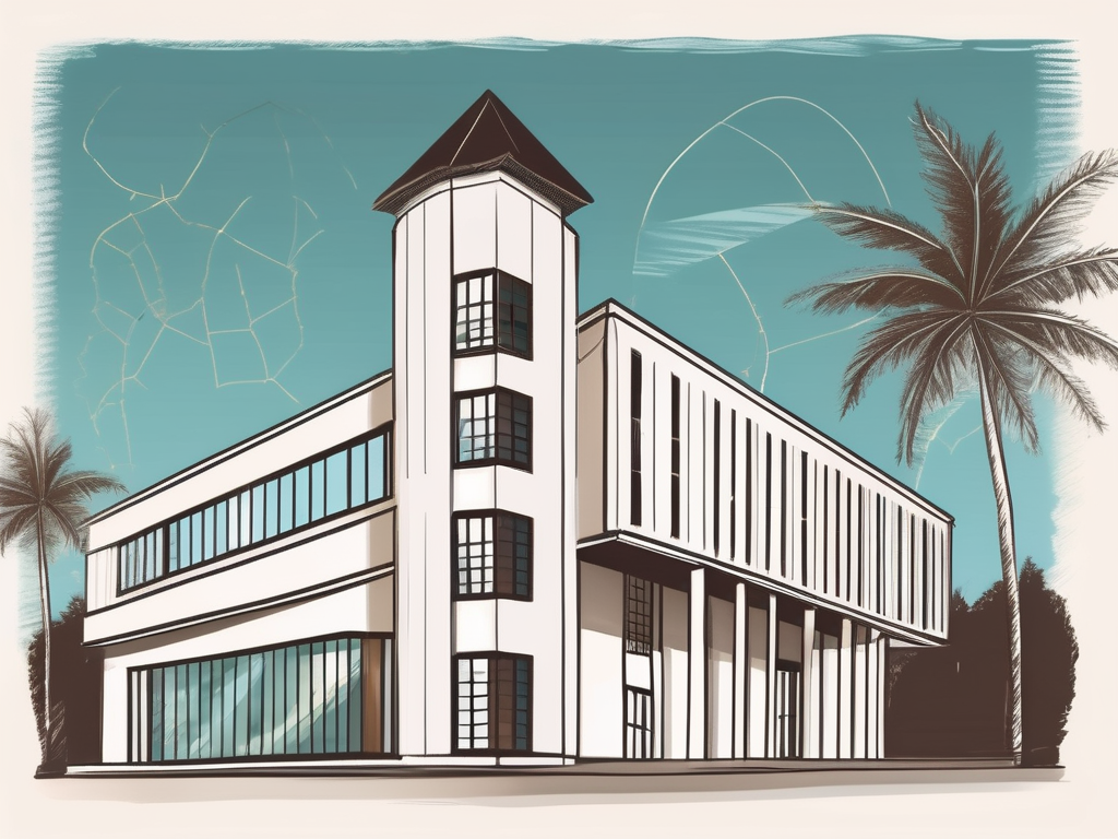 An international school building in bermuda with a symbolic hourglass or calendar to represent years of experience