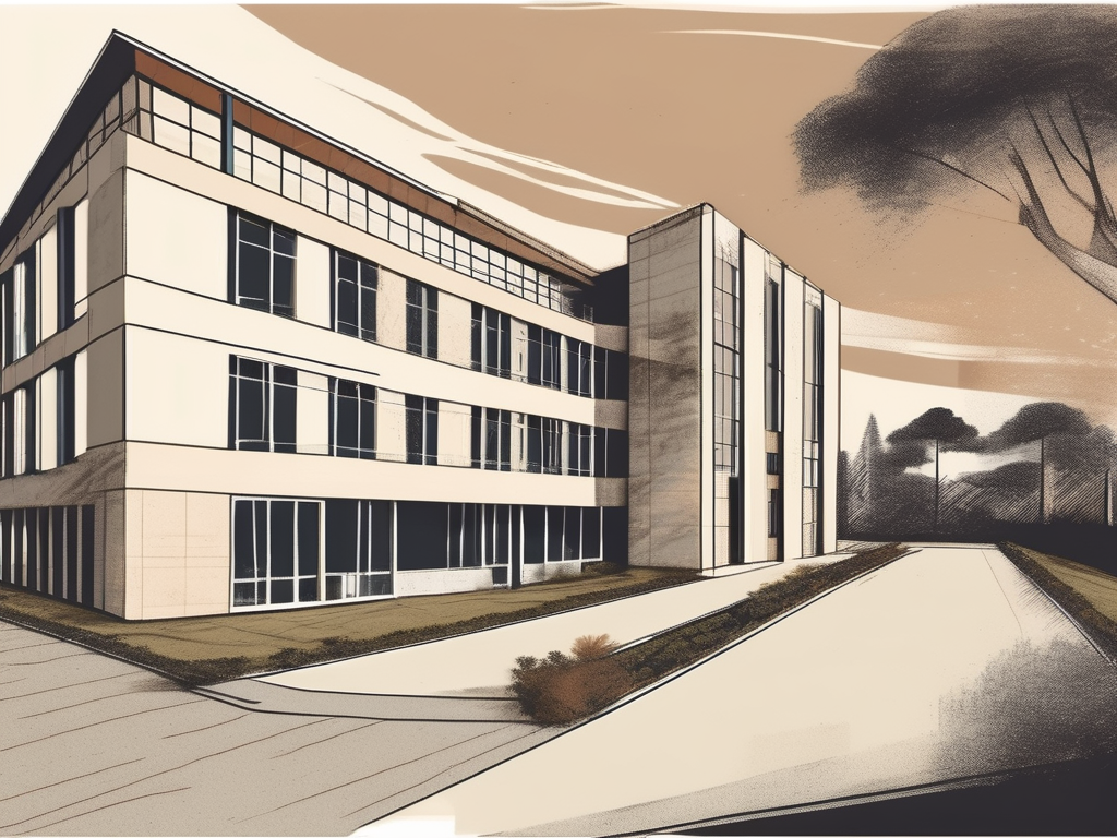 An international school building in ethiopia with a symbolic hourglass representing years of experience