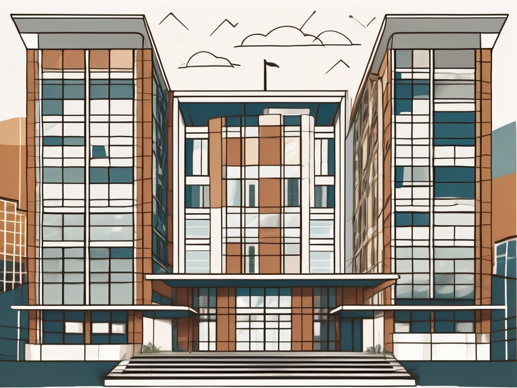 A diverse array of international school buildings in hong kong with a symbolic hourglass or calendar representing the passing of years