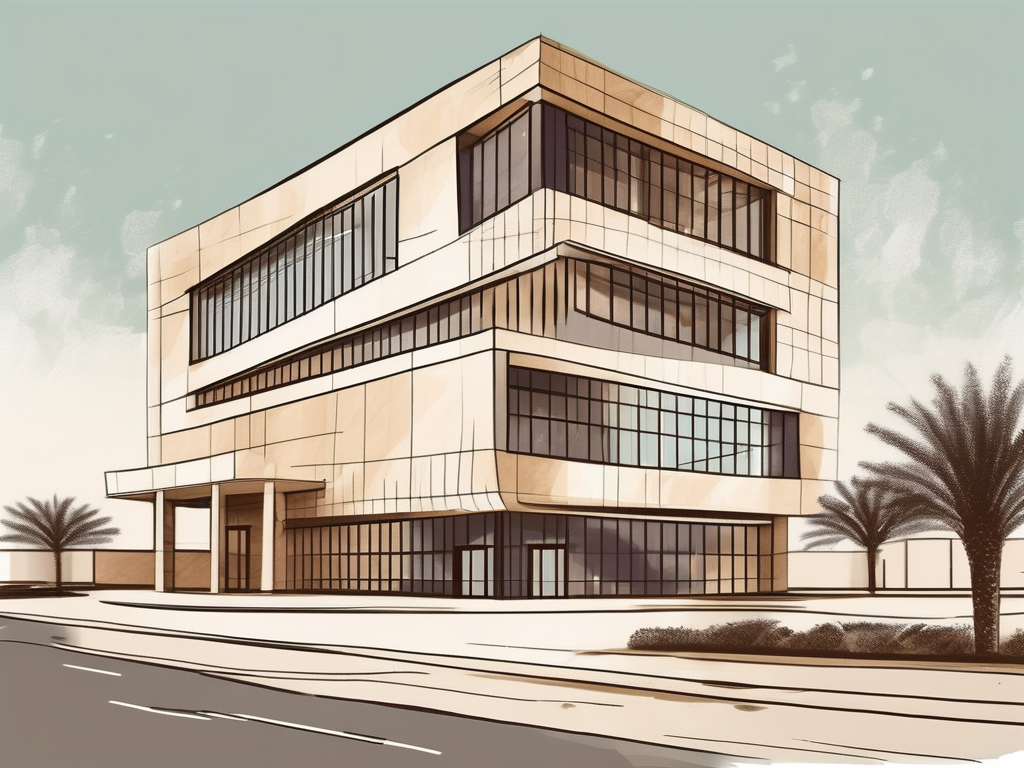 An international school building in qatar with a symbolic hourglass representing years of experience