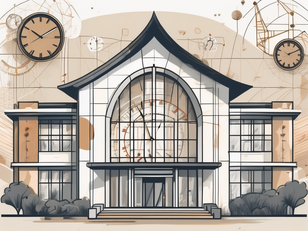 An international school building in new zealand surrounded by symbols of time