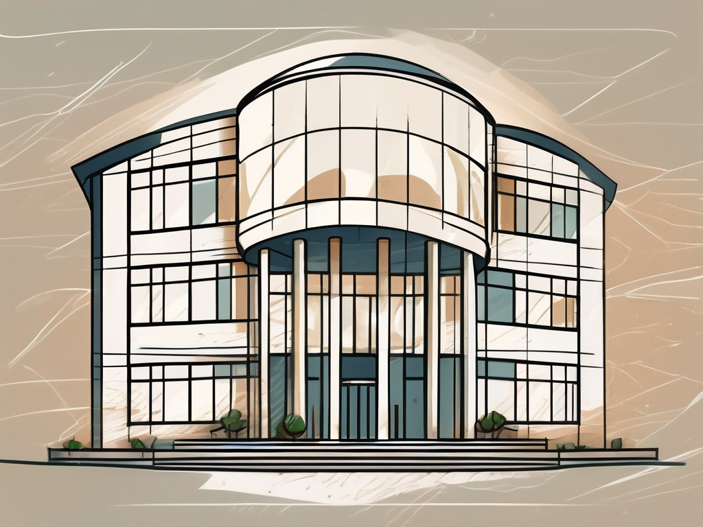 An international school building in pakistan with a symbolic hourglass