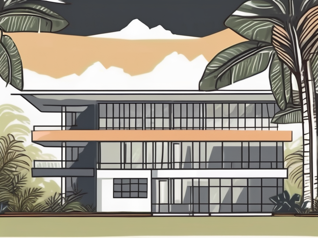 An international school building in papua new guinea surrounded by a tropical landscape