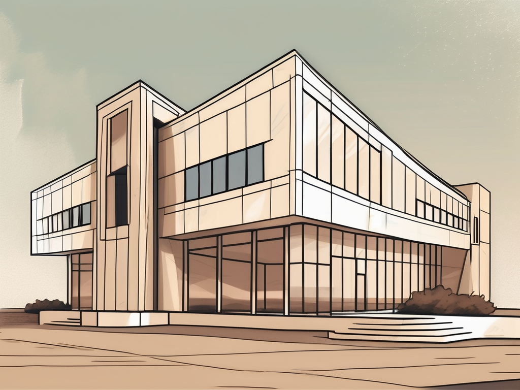 An international school building in oman with a symbolic hourglass next to it