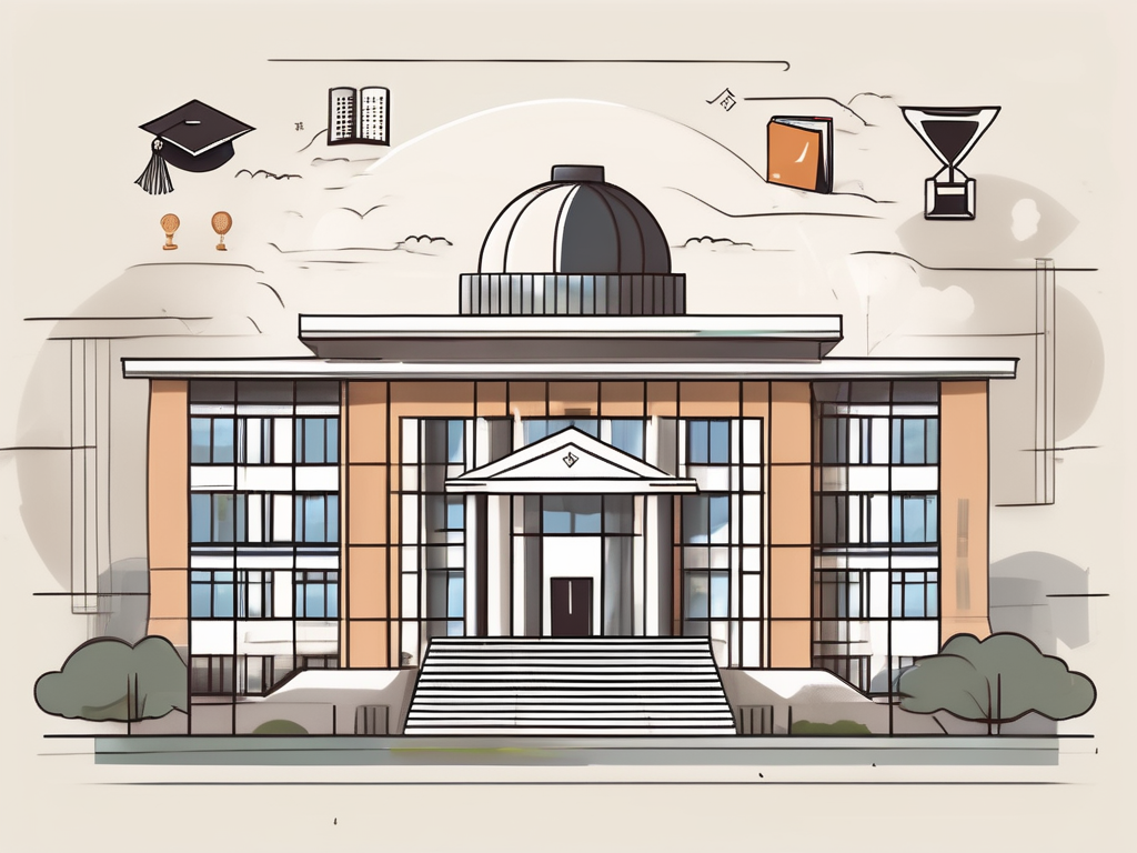 An international school building in shenzhen with various symbols like books