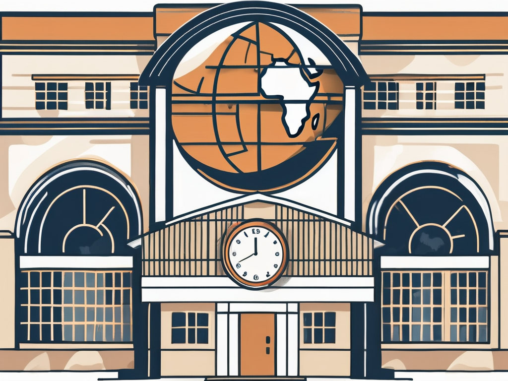 An international school building in south africa with various symbolic elements like a globe