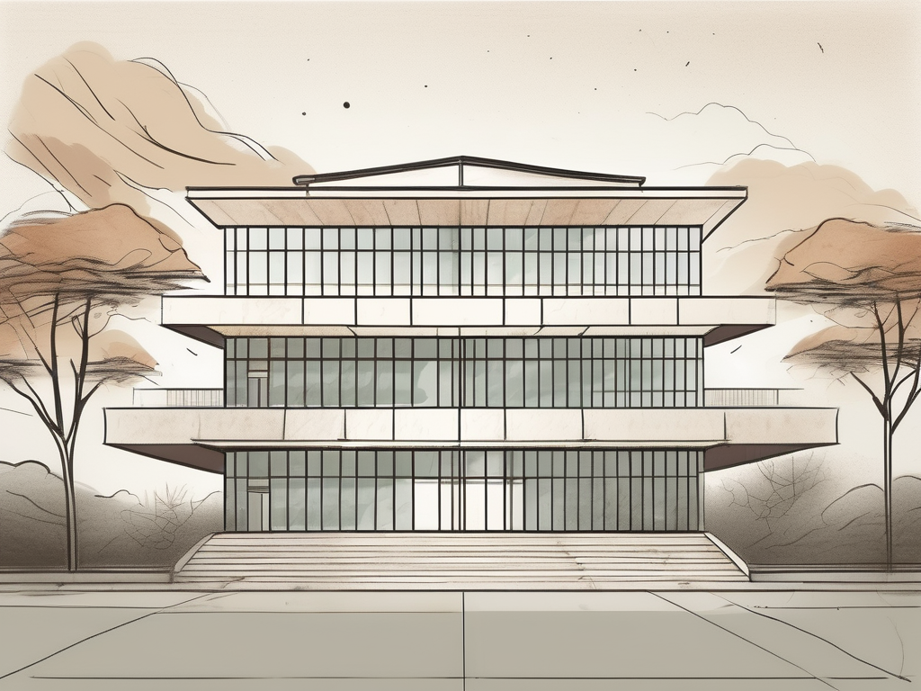 A south korean international school building with a symbolic timeline or hourglass indicating the passage of time or years of experience