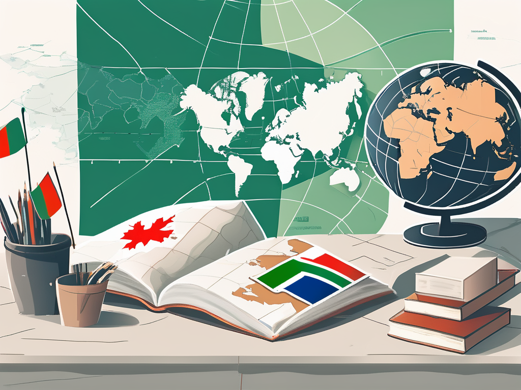 A classroom setting with an international map