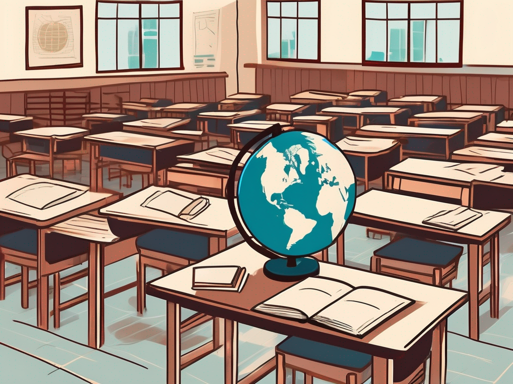 A classroom setting in cambodia with a globe