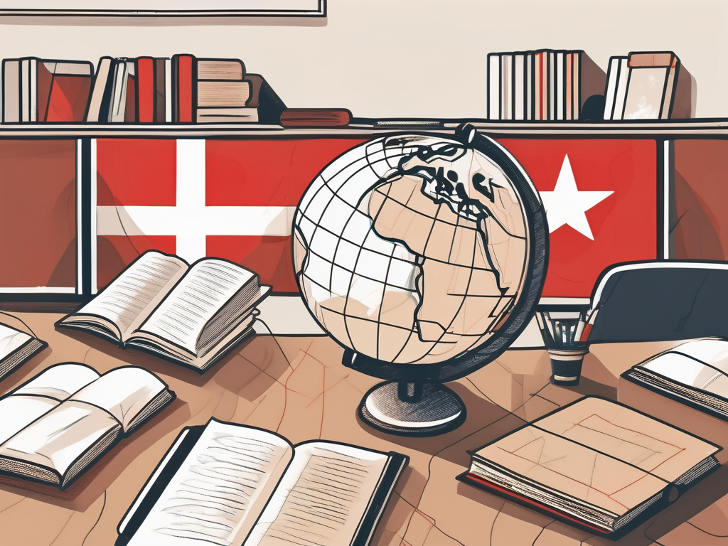 A classroom setting with a globe