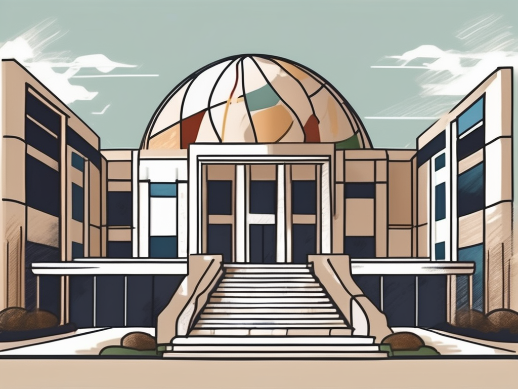 An international school building in jordan with various symbolic elements such as a globe