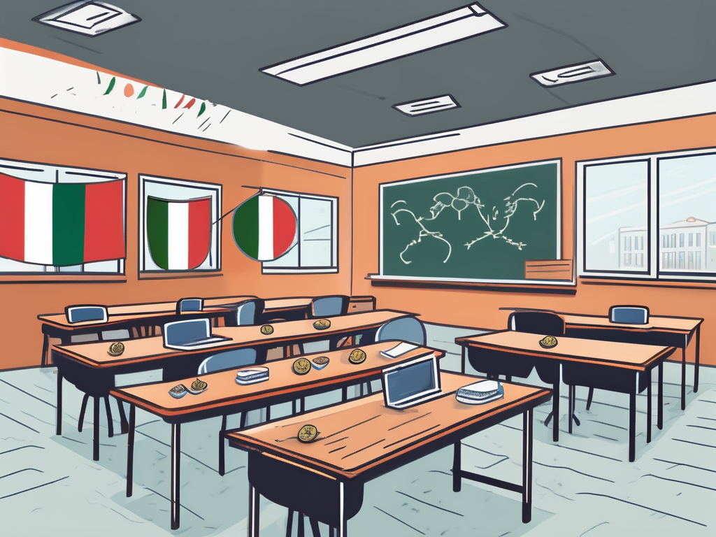 A classroom setting in hungary with a chalkboard