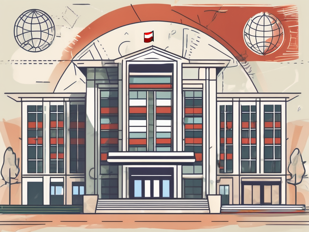 An international school building with the indonesian flag flying