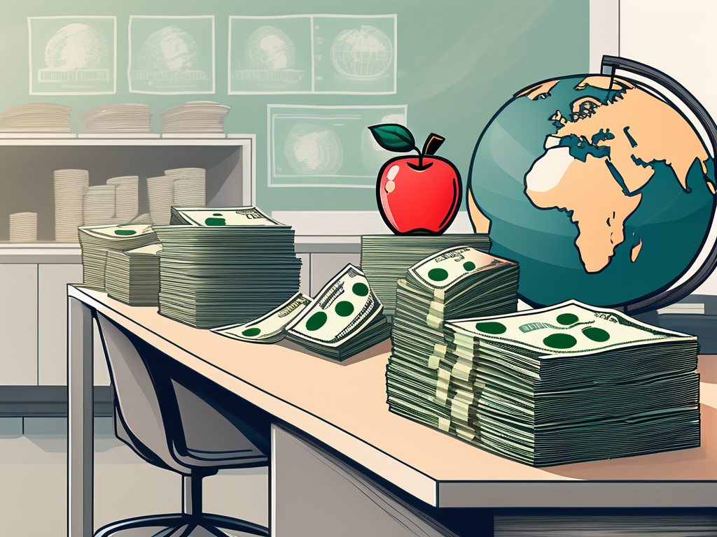 A classroom setting in luxembourg with an apple on the teacher's desk