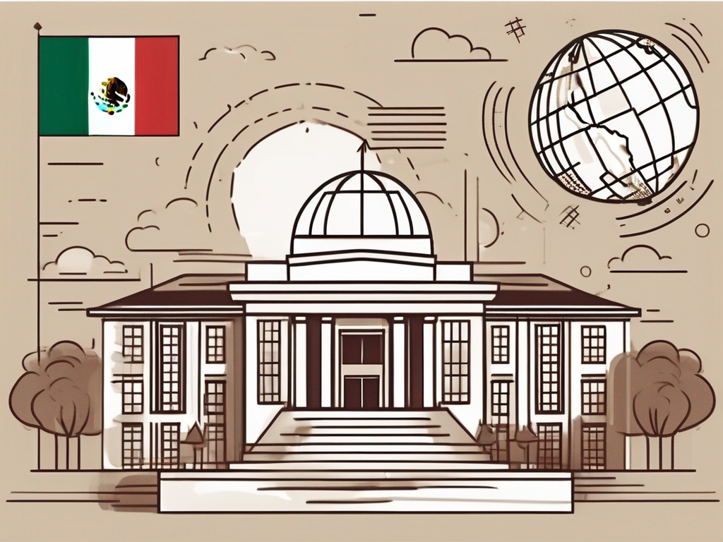 An international school building with a mexican flag flying on it