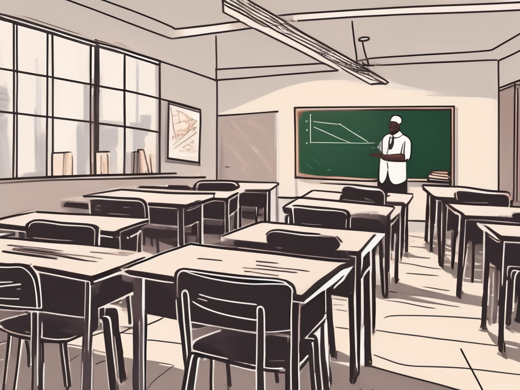 A nigerian classroom setting with a chalkboard