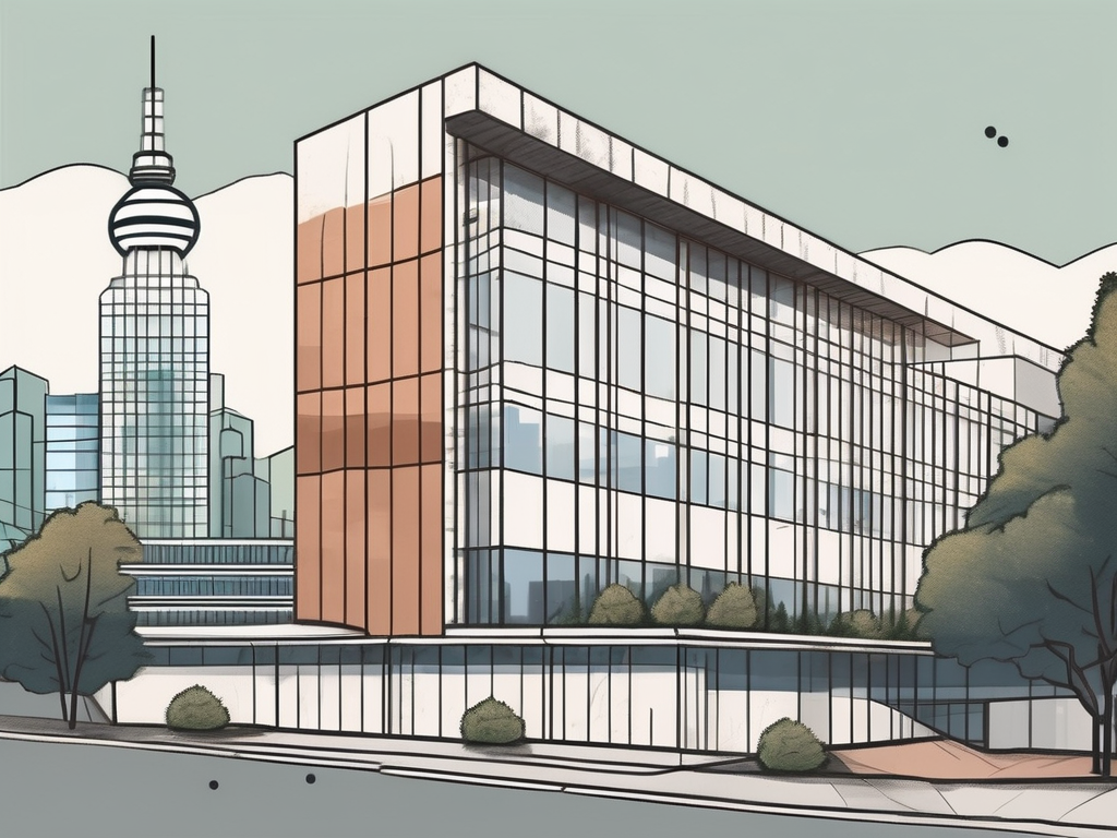 A typical international school building in seoul with a backdrop of the city's skyline