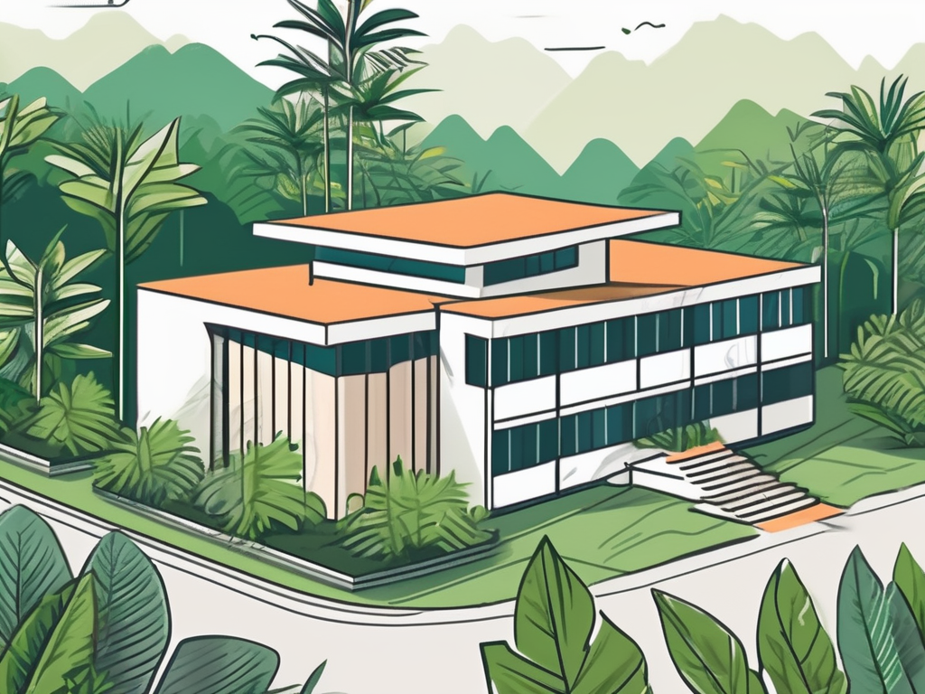 An international school building in papua new guinea surrounded by lush tropical vegetation