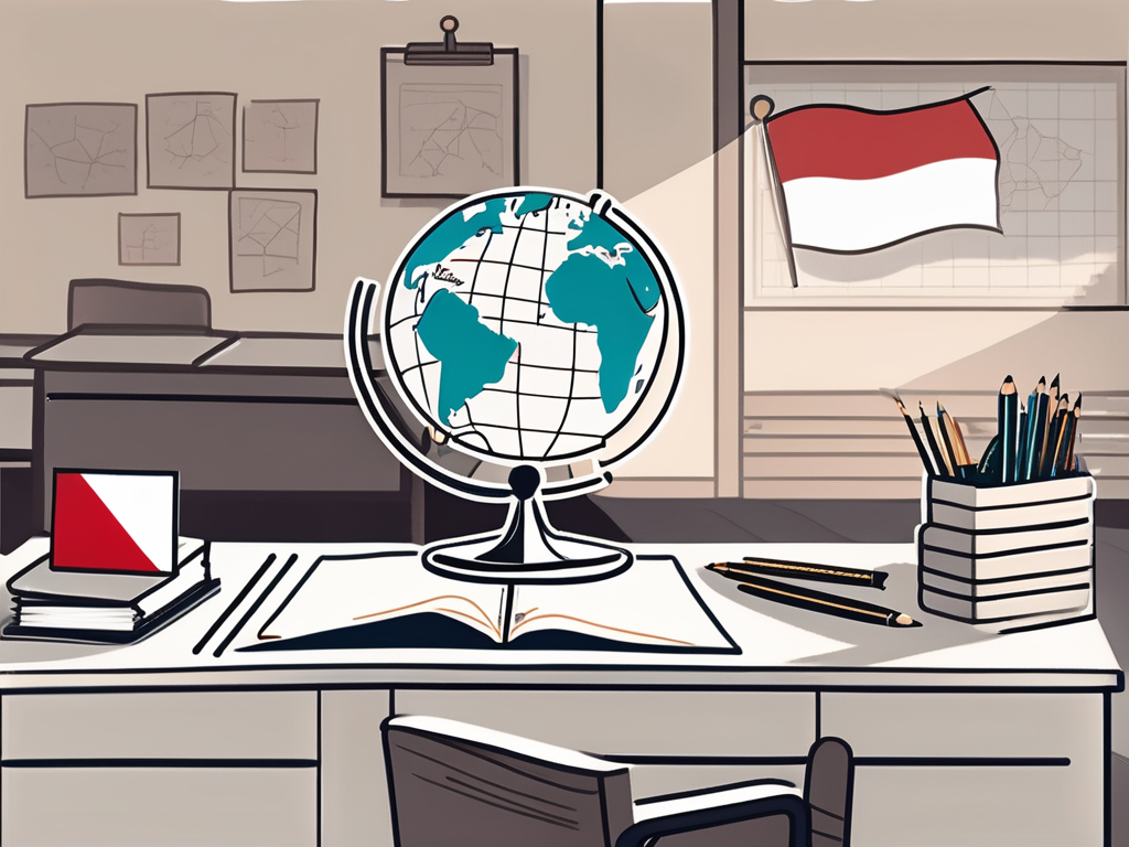 A classroom setting with a globe