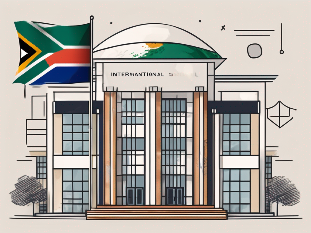 An international school building with the south african flag flying overhead