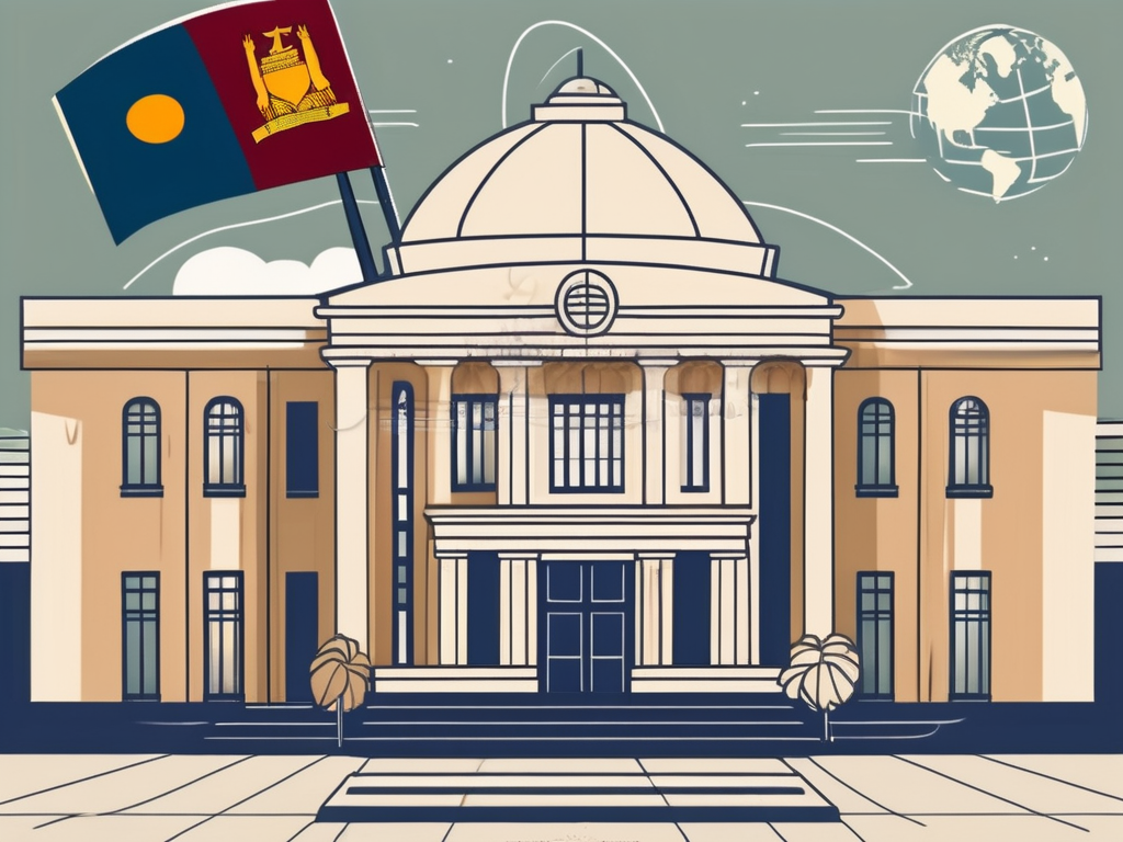 An international school building with the sri lankan flag flying