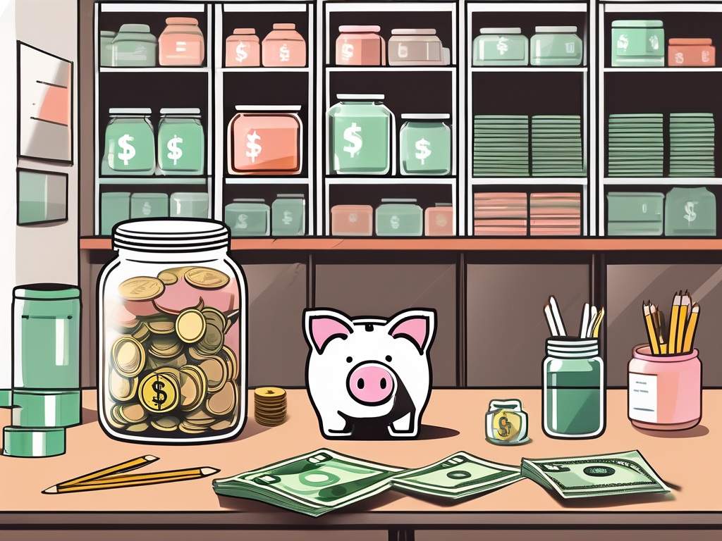 A classroom setting in malaysia with various symbolic elements like a piggy bank