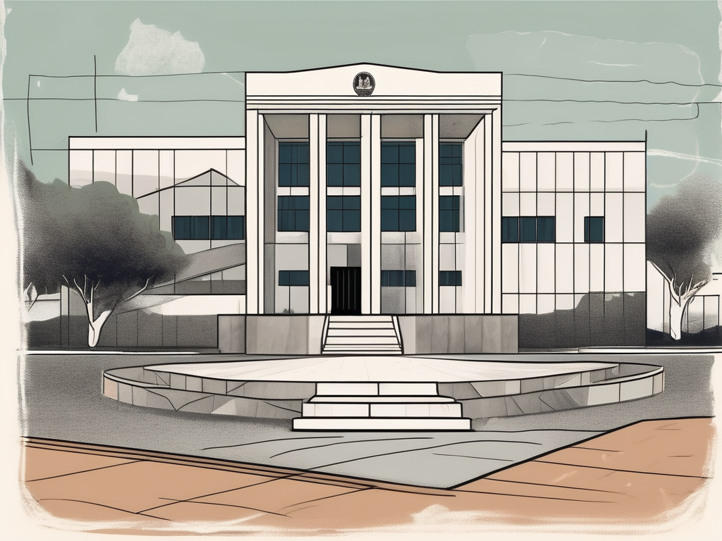 A typical international school building in uruguay with a symbolic representation of money