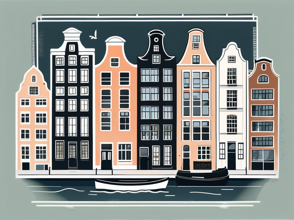 A classic amsterdam cityscape with canal houses and a school building