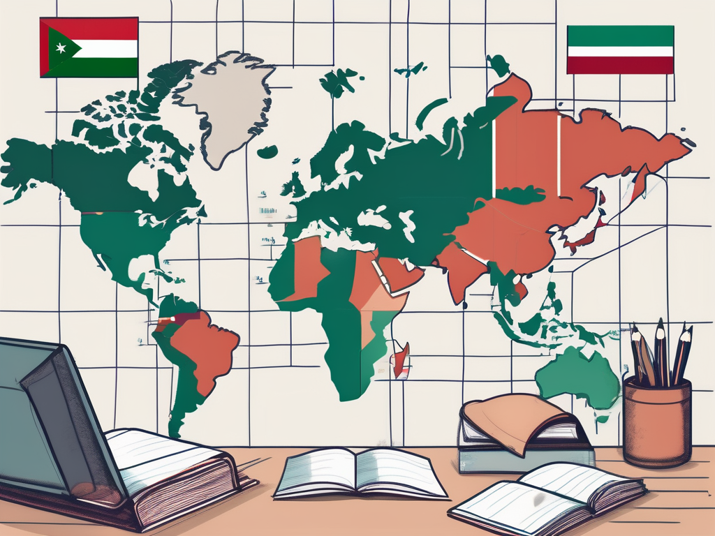 A classroom setting with a global map highlighting hungary