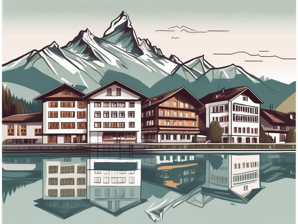 A picturesque swiss landscape featuring an international school building