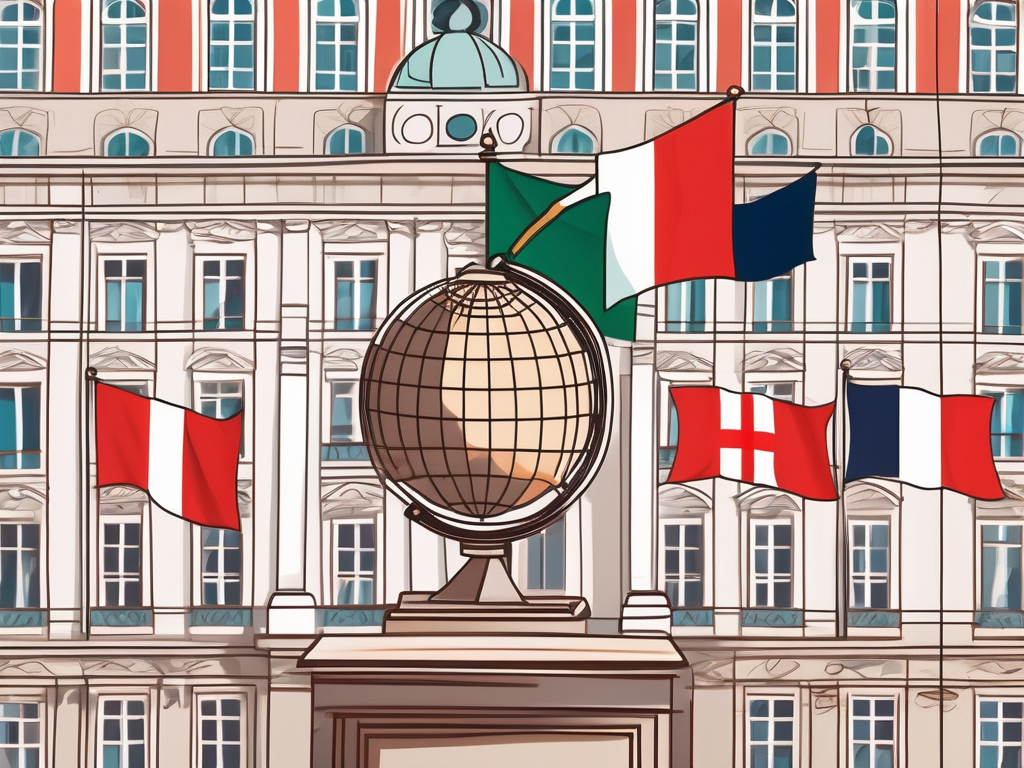 A classic viennese classroom with international flags