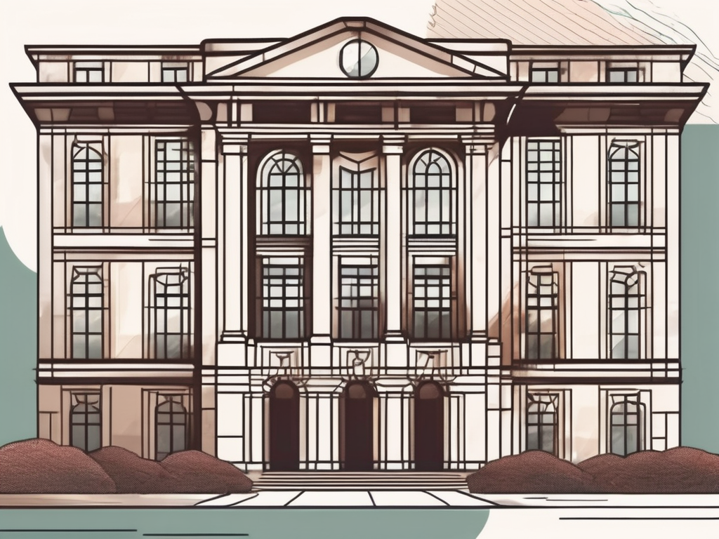 The iconic dulwich college shanghai building with a magnifying glass hovering over it