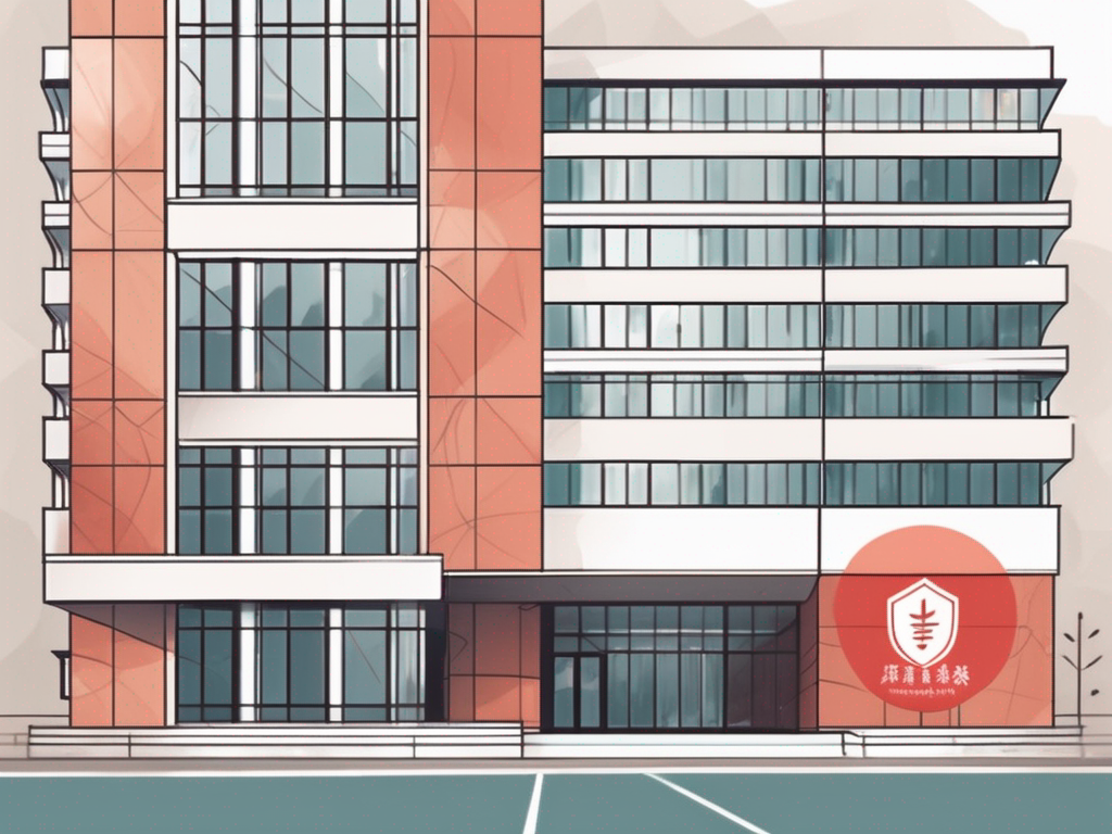 The fudan international school building with a symbolic representation of a job application form